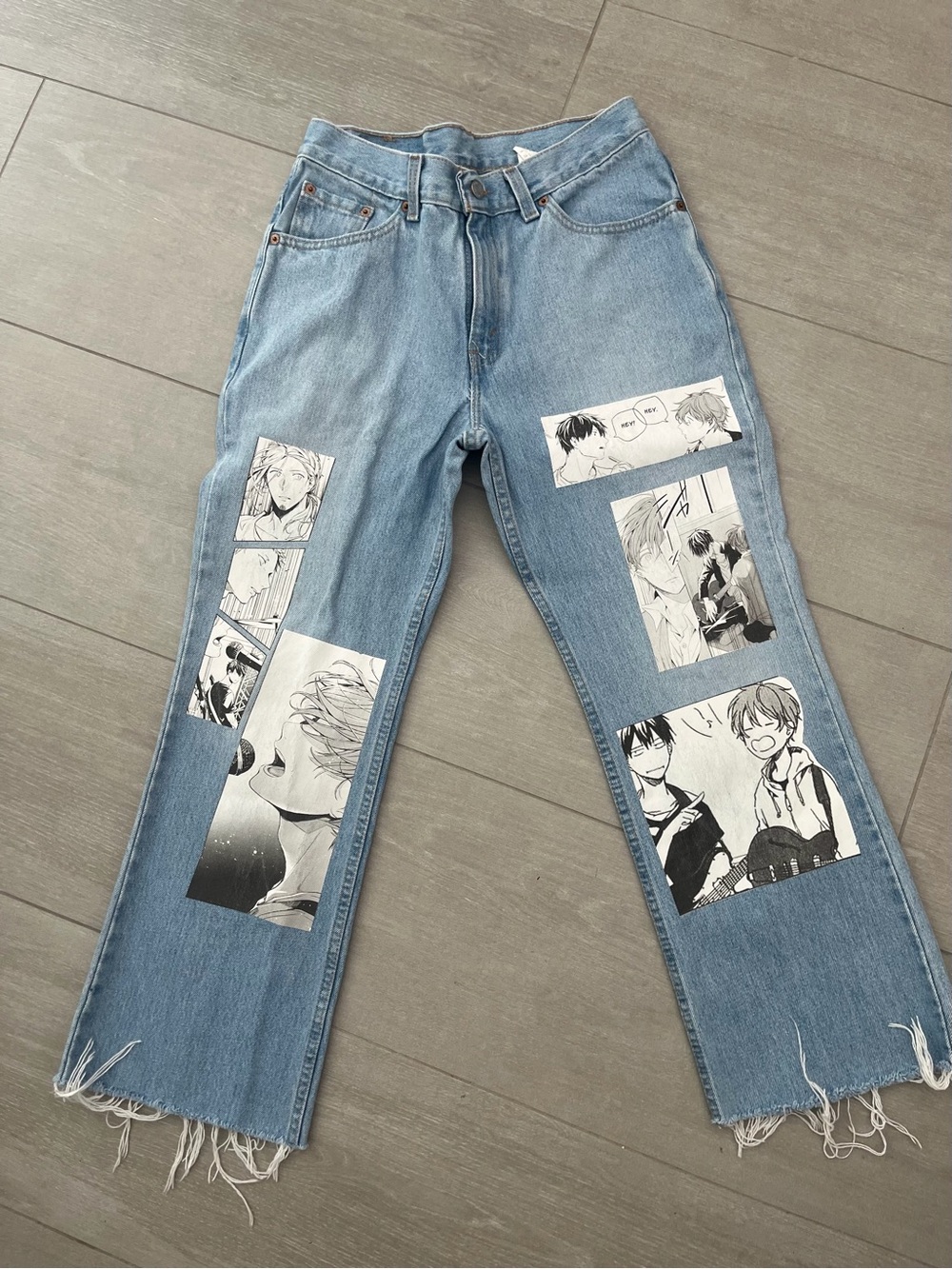 Levi's Light Blue Straight-Leg Jeans with Black-and-White Manga Panels